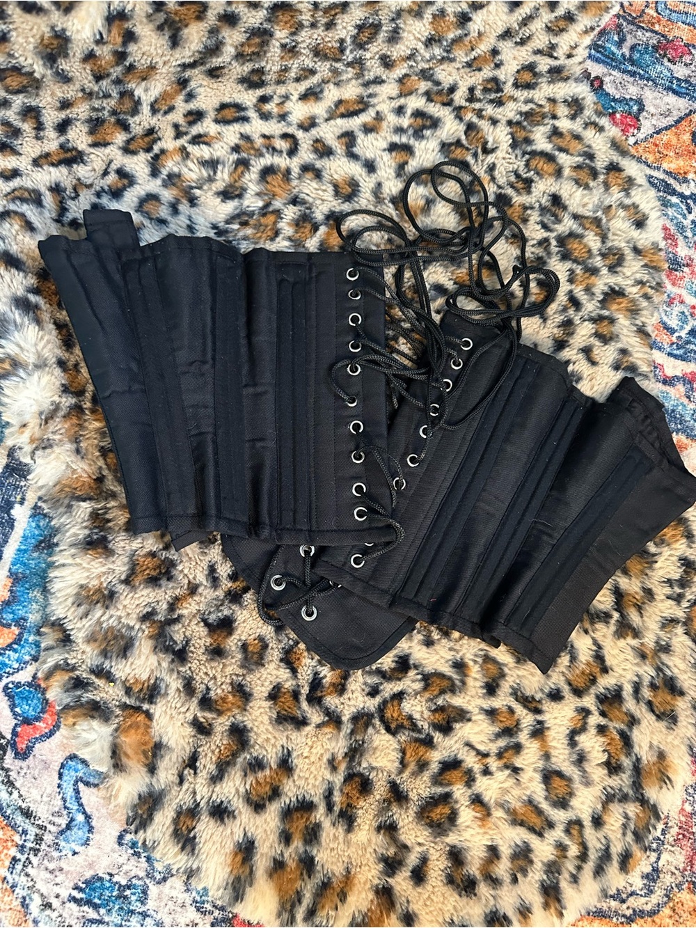 Black Lace-Up Waist Corset with Solid Shapewear